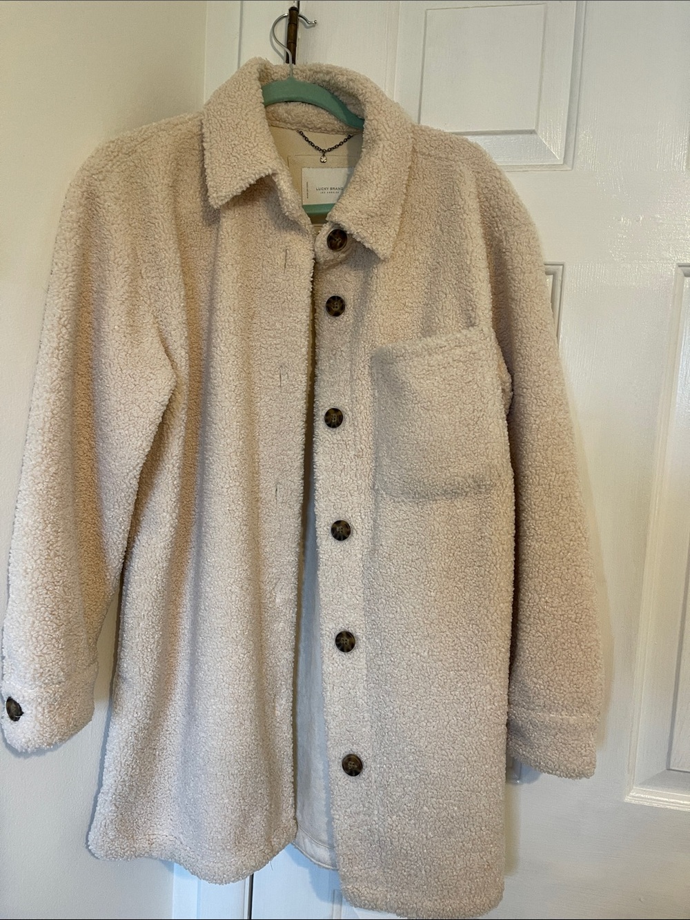Lucky Brand Cream Sherpa Button-Up Coat